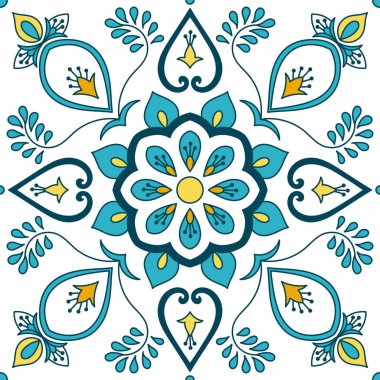 Portekizce tasarlamak vektör çiçekli süsler motifleri ile döşeme. Portekiz azulejo, Meksikalı talavera, İspanyolca, İtalyanca Mayolikası veya Fas seramik doku ev banyo duvar veya mutfak döşeme için.
