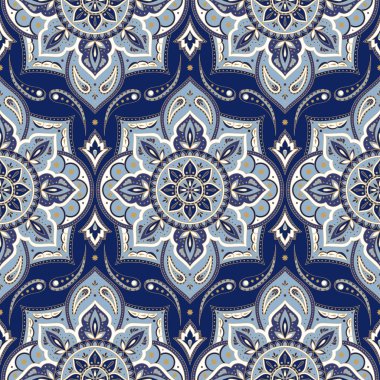 Çiçek Hint desenli tasarlamak vektör sorunsuz. Vintage çiçek etnik süsleme ipek eşarp bandana baskı kumaşlar için. Oryantal halk tasarım boho yatak Tekstil, yoga giyim, Hindistan için lüks düğün.