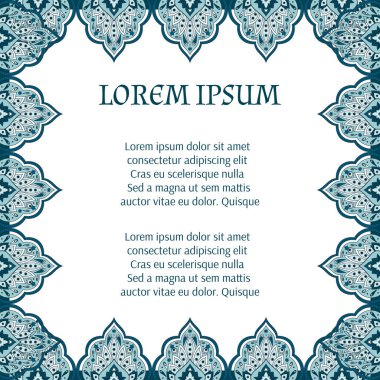 Çiçek Hint desenli desenli vektör kartı şablonu. Doğu vintage çiçek etnik süs tasarım Hindistan lüks düğün, ramazan tebrik, Fas spa, kaydetmek tarih, Gelin Duş, tatil. 