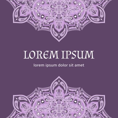 Çiçek Hint desenli desenli vektör kartı şablonu. Oryantal vintage çiçek etnik süs tasarım için Hindistan lüks düğün davet, tatil tebrik, Fas spa, tarih, Kaydet yıldönümü ramazan.