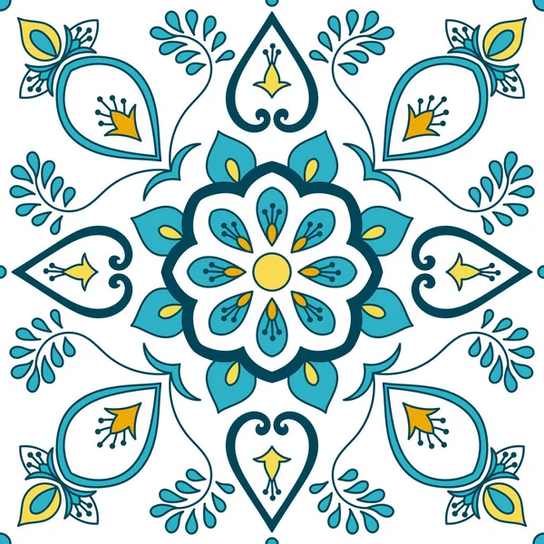 Vettore Piastrelle Portoghese Con Ornamenti Floreali Motivi Portogallo Azulejo Messicano — Vettoriale Stock