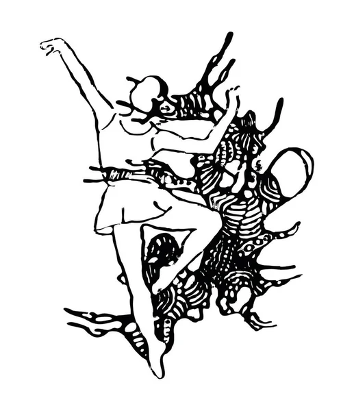 Mädchen Ballett Doodles Tanz Zeichnung — Stockvektor