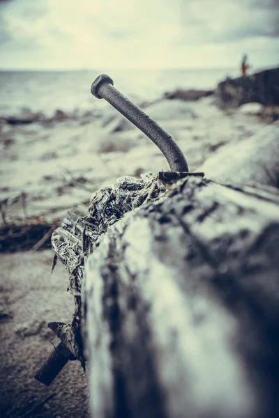 Alte Morsche Von Den Wellen Des Sturms Auf Den Sandstrand — Stockfoto