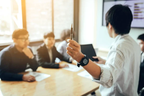 Business Person Holding Pen Discussion Staff Meeting Boardroom — Stock Photo, Image