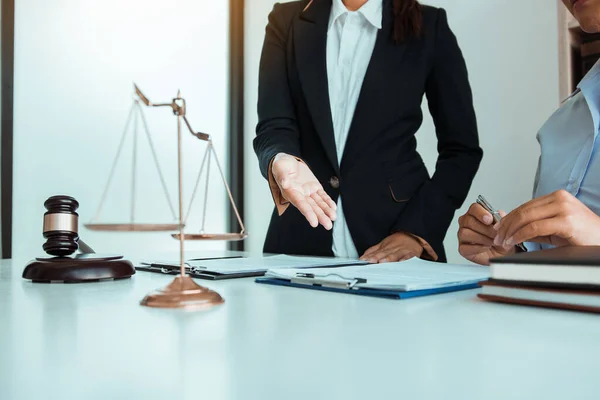 Legal Advisor Explaining Offense Law Book Office — Stock Photo, Image