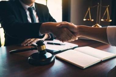 Avukat şu anda müvekkil ile davayı çözmedeki başarı konusunda tokalaşıyor..