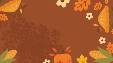 Yapraklı, balkabaklı ve meşe palamutlu Şükran Günü kartı.