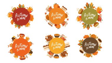 Geleneksel sembollerle Chuseok vektör simgesi seti yiyecek hasadı ay ailesi