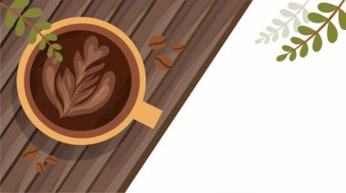 Kahve günü kutlamaları için düz tasarım vektör çizimi kahve fincanı, fasulye, latte sanatı ve posterler, sosyal medya ve dijital kampanyalar için mükemmel sıcak ve samimi bir atmosfer.