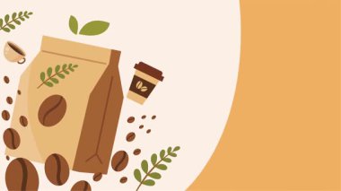 Kahve günü kutlamaları için düz tasarım vektör çizimi kahve fincanı, fasulye, latte sanatı ve posterler, sosyal medya ve dijital kampanyalar için mükemmel sıcak ve samimi bir atmosfer.