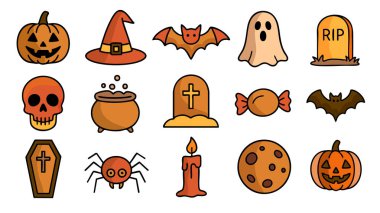 Cadılar Bayramı ikonu seti. Vektör illüstrasyonu