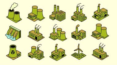 Fabrika simgelerinin düz stili.