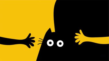 iki siyah kedi ve sarı arka plan