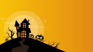 Cadılar bayramı arka planında balkabakları, yarasalar ve ay var