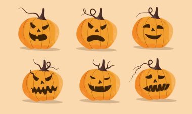 Karanlık bir arka planda balkabağı seti. vektör karikatür Cadılar Bayramı farklı şekillerde balkabakları.