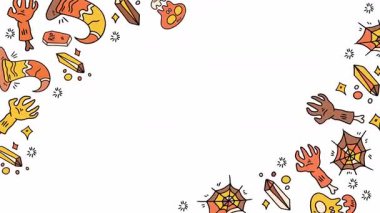 Beyaz arkaplanda izole edilmiş el çizimi karikatür simgeleri. Tebrik kartı, poster, baskı, afiş, broşür için vektör tasarımı çizimi