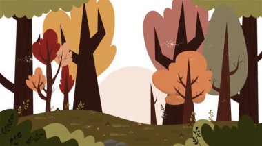 Yaprakları ve ağaçları olan sonbahar ormanı. vektör illüstrasyonu