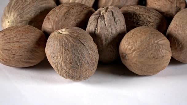Dehydrated Whole Nutmeg Jaifal Spice Pods Spinning Video — Stock Video