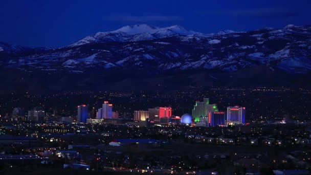 Downtown Reno Nevada Iluminado Antes Nascer Sol — Vídeo de Stock