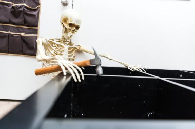 Siyah ahşap raf montajı Kemikli iskelet