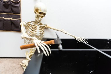 Siyah ahşap raf montajı Kemikli iskelet