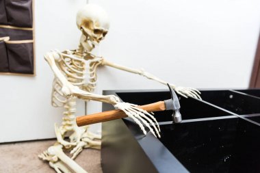 Siyah ahşap raf montajı Kemikli iskelet