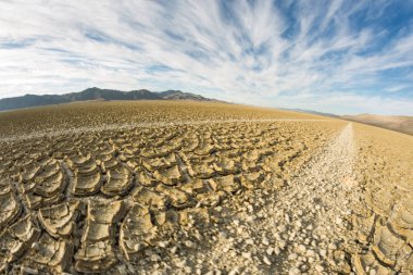 Siyah kaya çöl playa boyunca çalışan lastik parçaları