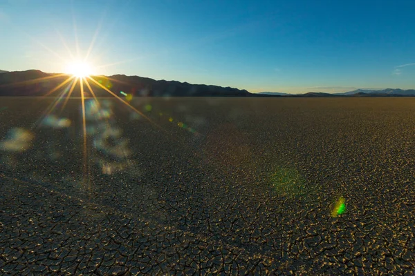 Krakovaná Playa Hliněné Textura Pouště Hor Při Západu Slunce — Stock fotografie