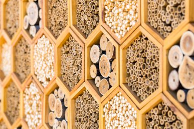 Geometrik desenler, içi boş boruları olan bir otel ortamı.