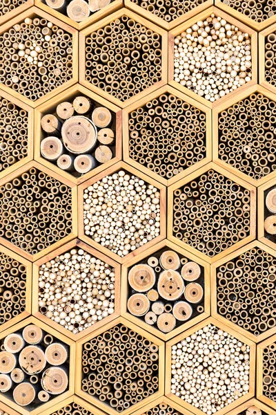 Geometric patterns bee hotel habitats with hollow tubes