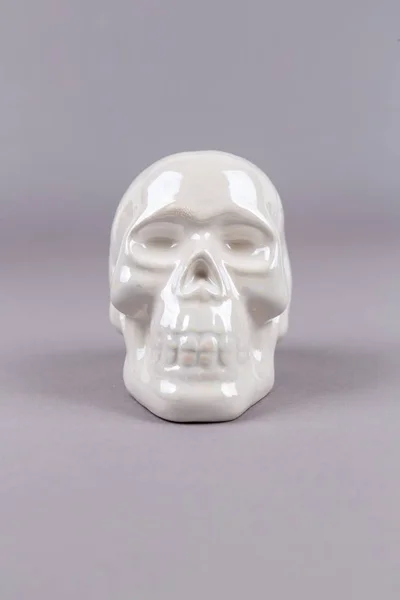 白色闪亮的陶瓷头骨数字在空白的背景 — 图库照片