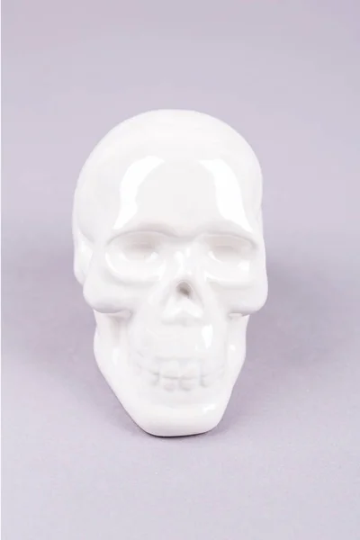 白い光沢のあるセラミック頭蓋骨のフィギュアは 空白の背景に — ストック写真