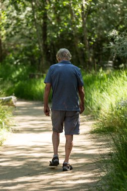 Yaşlı adam parkta bir patikada yürüyüşe çıktı.