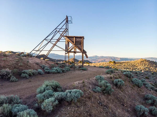 Structure Minière Bois Cadre Tête Sur Claim Dans Désert Nevada — Photo