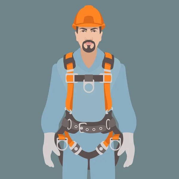 Trabajador Escalada Cinturón Seguridad Vector Ilustración Estilo Plano — Vector de stock