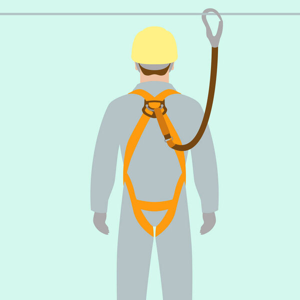 worker climbing safety belt vector illustration flat style