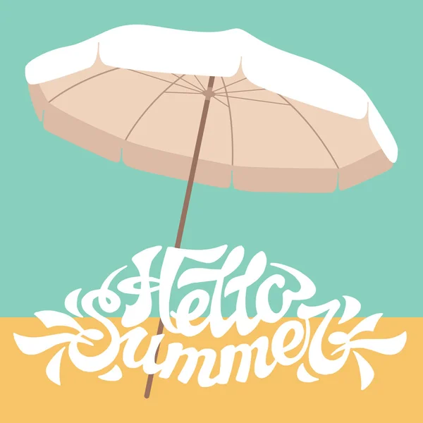 Пляжний Сонце Парасолька Напис Привіт Літо Векторні Ілюстрації — стоковий вектор