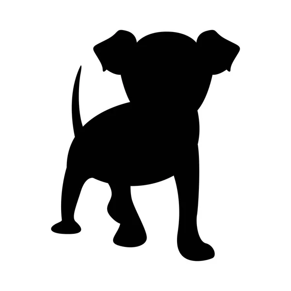 Hund Welpen Vektor Illustration Schwarze Silhouette Front — Stockvektor