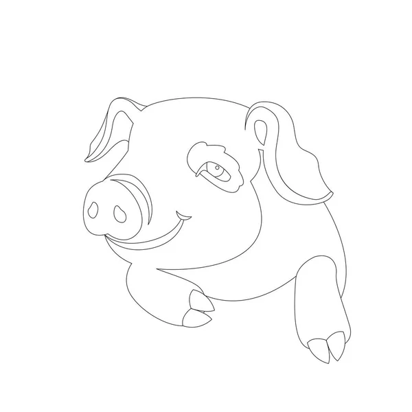 Tête de porc coloriage vectoriel illustration ligne dessin avant — Image vectorielle