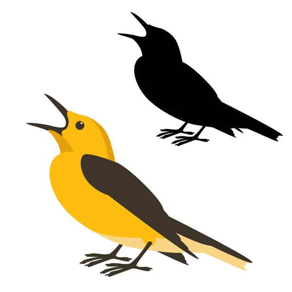 Φλώρος πουλί διανυσματικά εικονογράφηση επίπεδη στυλ μαύρο σιλουέτα — Διανυσματικό Αρχείο