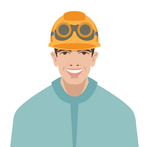 Trabajador sonriente en la ilustración del vector del timón frente de estilo plano — Vector de stock