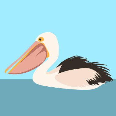 Pelikan su profil tarafında illüstrasyon düz stil vektör