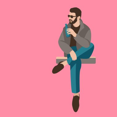 bir şişe bira vektör çizim hipsters 