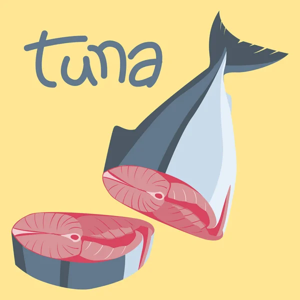 Tonhal hal hús steak vektoros illusztráció lapos — Stock Vector