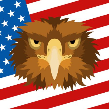 Amerikan bayrağı vektör çizim düz stil arka plan üzerinde kartal