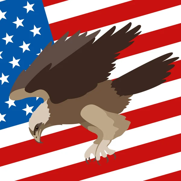 Adler auf dem Hintergrund der amerikanischen Flaggenvektorabbildung flach — Stockvektor