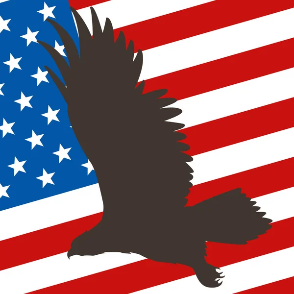 Águia no fundo da bandeira americana vetor ilustração estilo plano — Vetor de Stock
