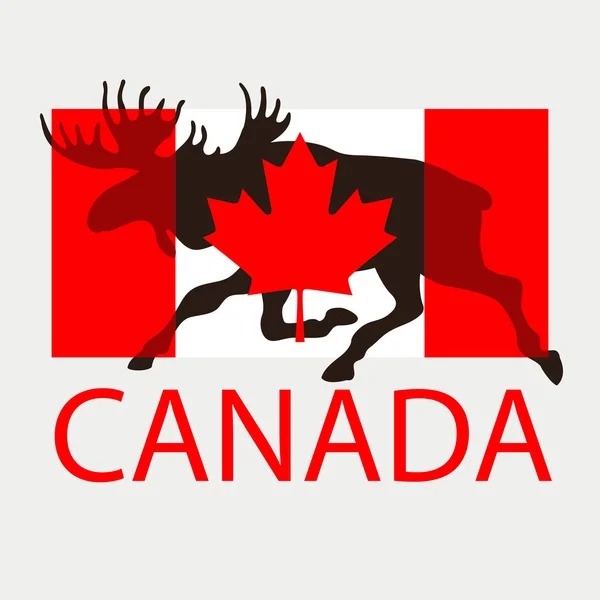 Logo moose on canada flag background  profile — Stock Vector