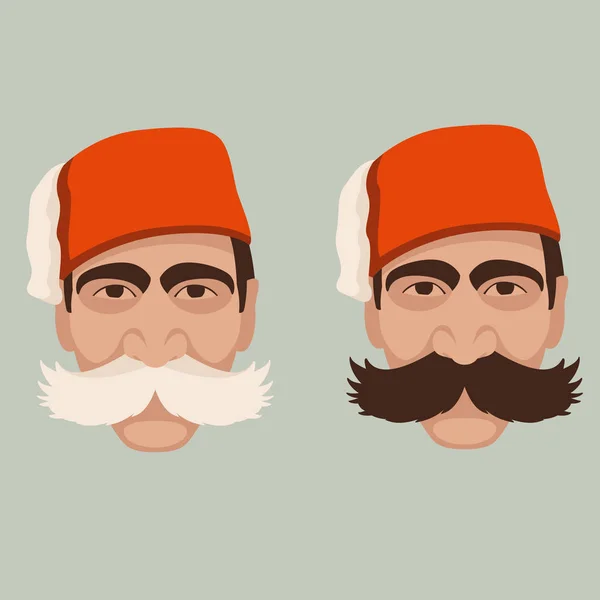 Turkish Man Wearing Fez Vector Illustration Front Side Set — Stock Vector