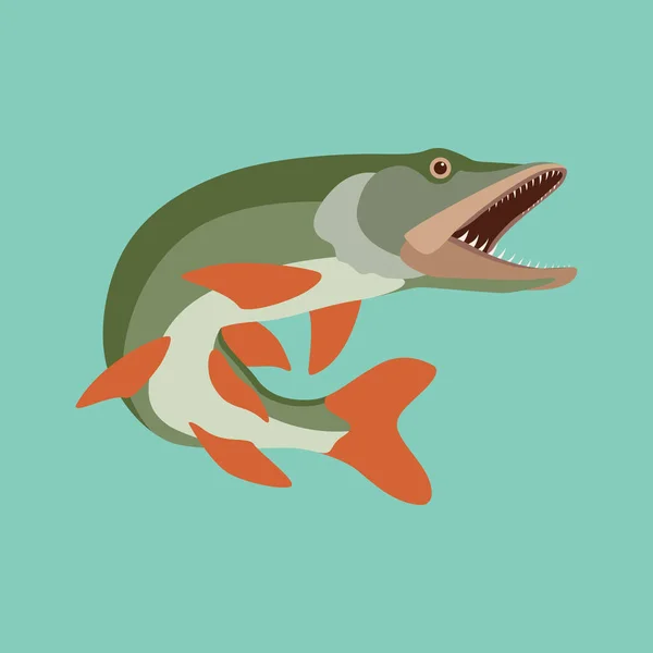 Poisson brochet vecteur illustration plat style profil — Image vectorielle